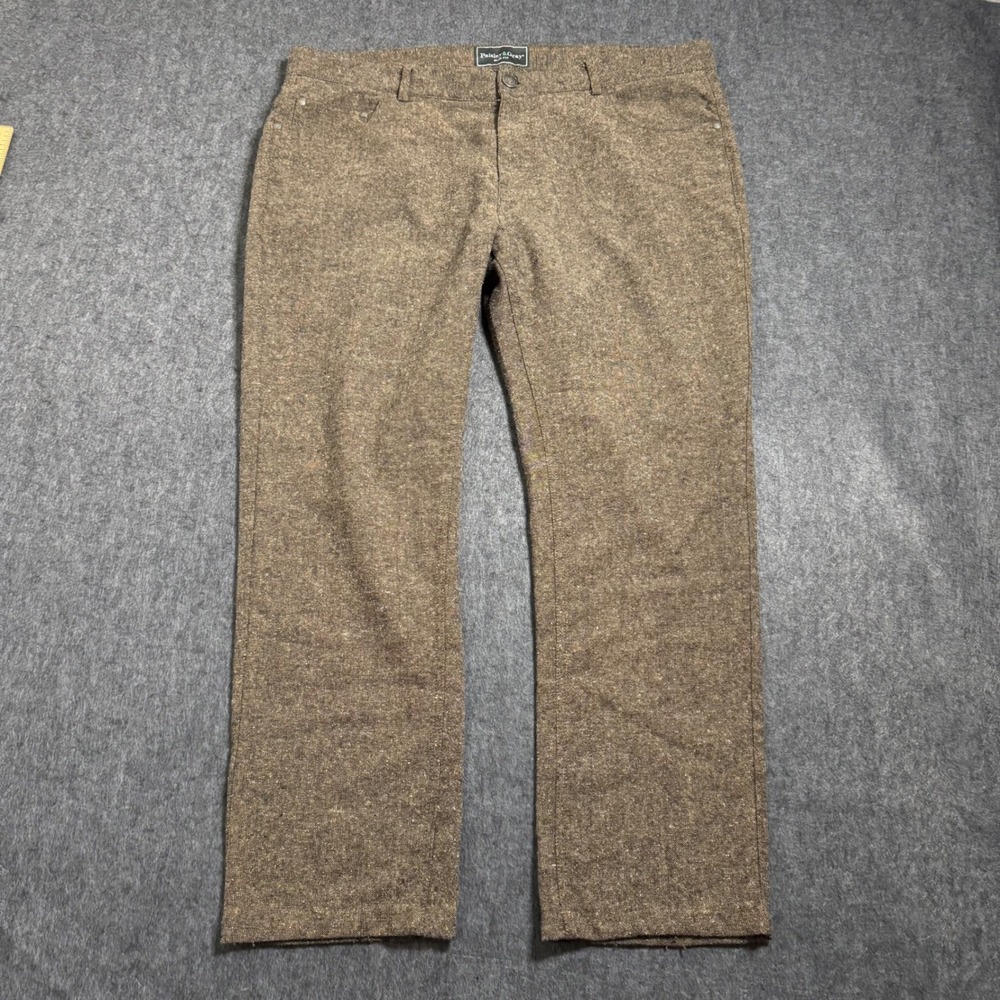 Paisley & Gray Slim Fit Wool Blend Tweed Textured Trousers Brown Mens 38x32
